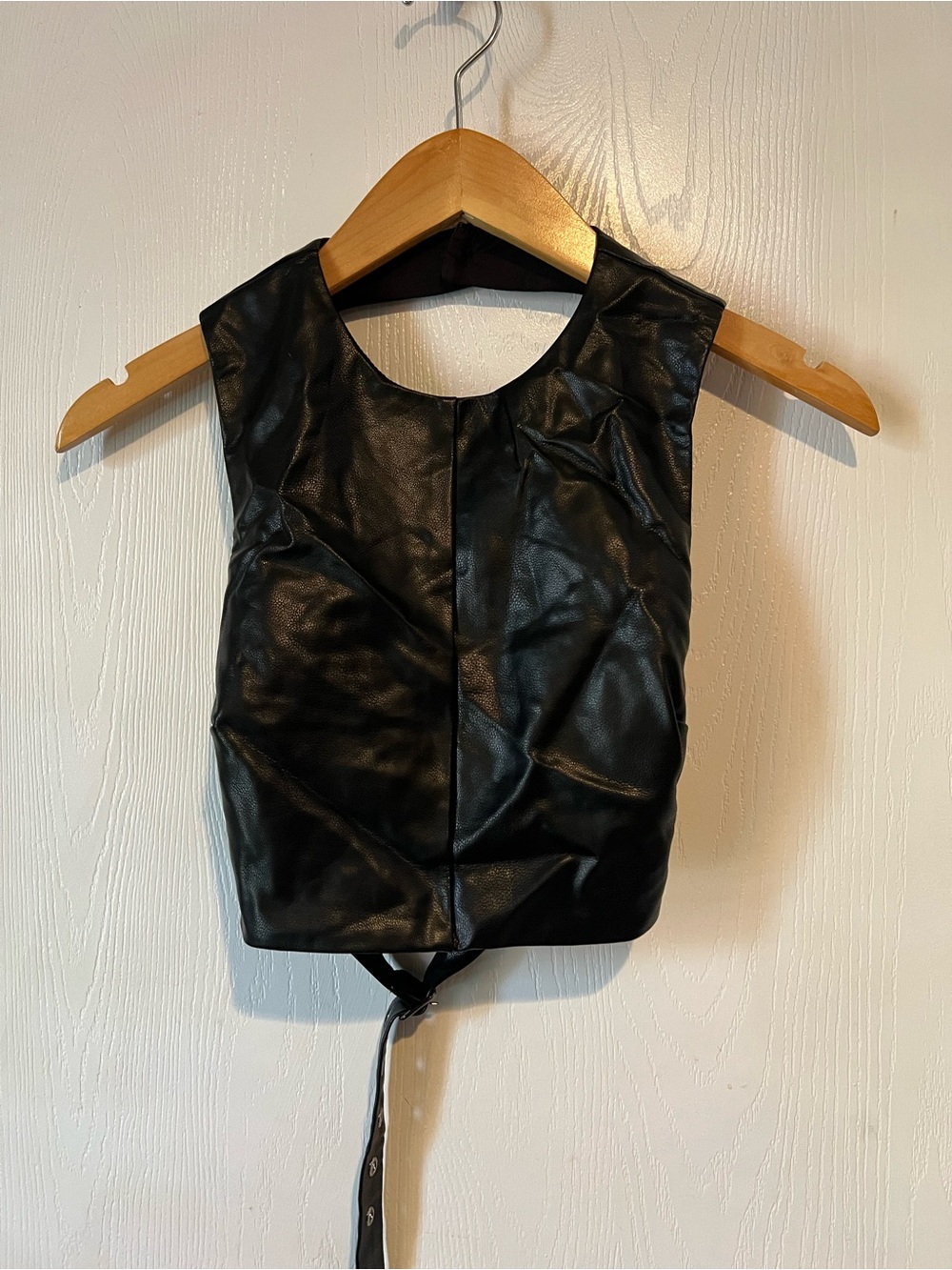 Edikted Faux Leather Crop Top Black Open Back Sexy Club Women Sz XS NWT